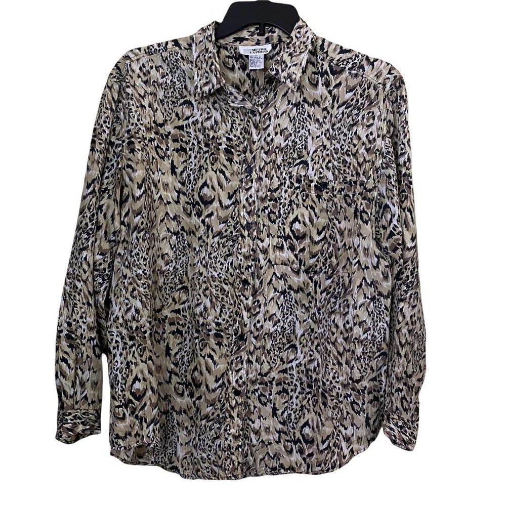 Vintage Metro Express Animal Print Silk Blouse Size Large